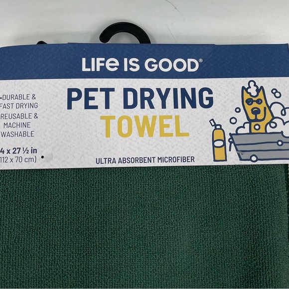 Life is Good‎ Dog Drying Towel Bath 44” X 27.5” Microfiber Ultra Absorbent Green - Picture 3 of 6